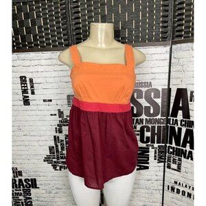 Ann Taylor Loft 2 Autumn Colorblock Side Zip Cotton Strappy Sleeveless Top